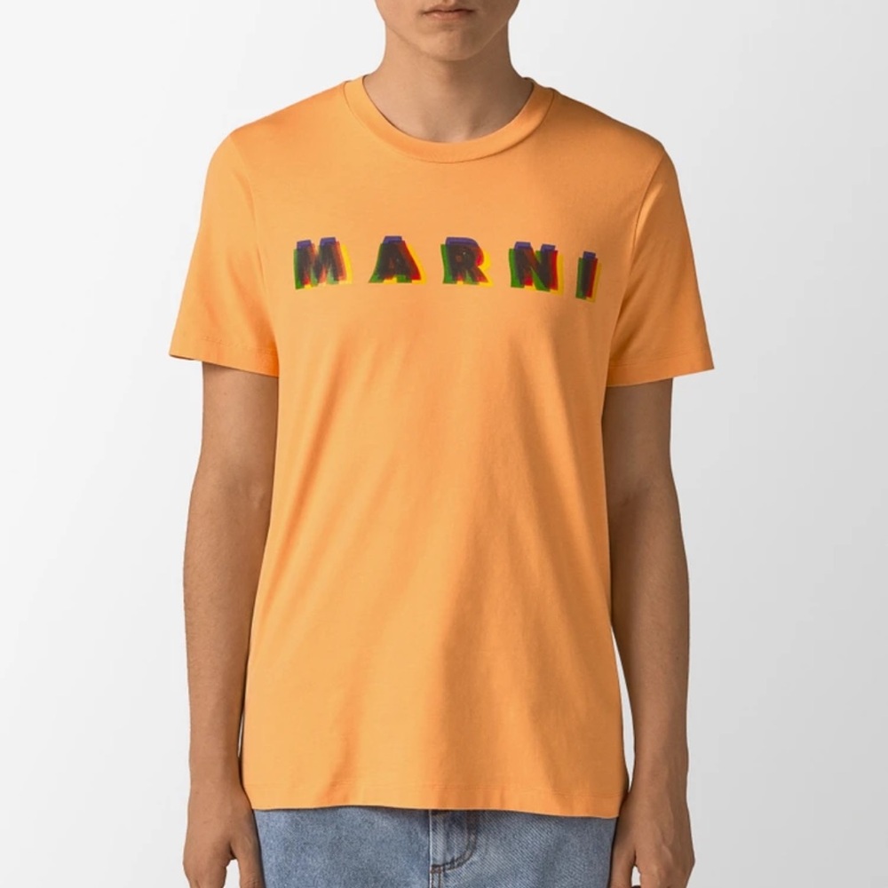 MARNI 3d logo print t-shirt in orange new size 46 small